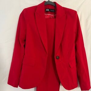 Zara Red Blazer with Matching Pant - Size XS/2